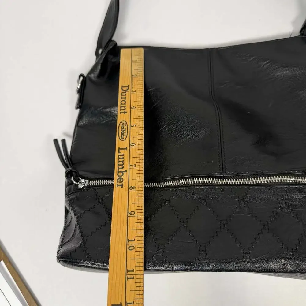 Sam & Hadley Black Hobo Shoulder Bag with Quilted Bottom Detail